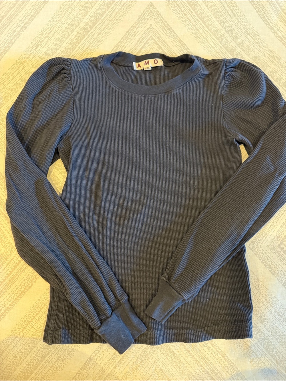 AMO Black Ruffle Puff Sleeve Long Sleeve Top Size Small